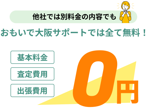 他社では別料金の内容でもおもいで大阪サポートでは全て無料！基本料金・査定費用・出張費用　すべて0円